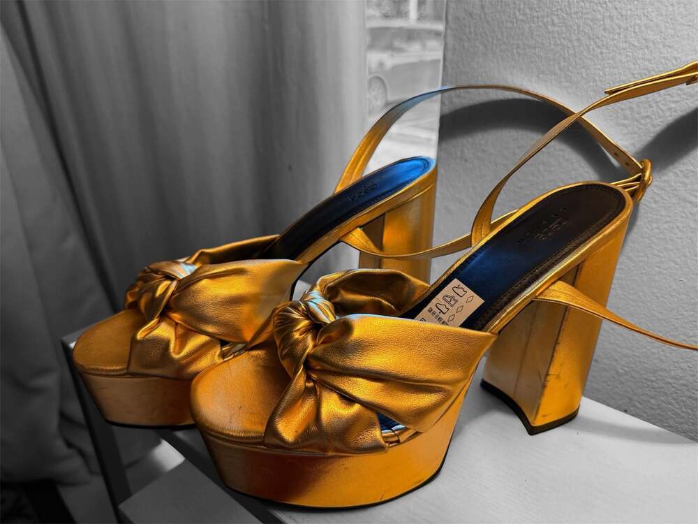 ASOS DESIGN Natia Knotted Platform Heeled Sandals in Gold